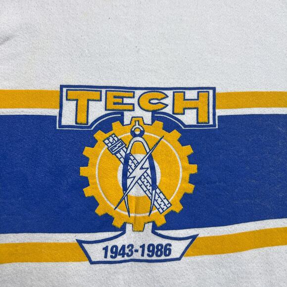 Vintage 80s Fruit of the Loom Tech Sweatshirt White Pullover Striped Men's XL - Picture 2 of 10